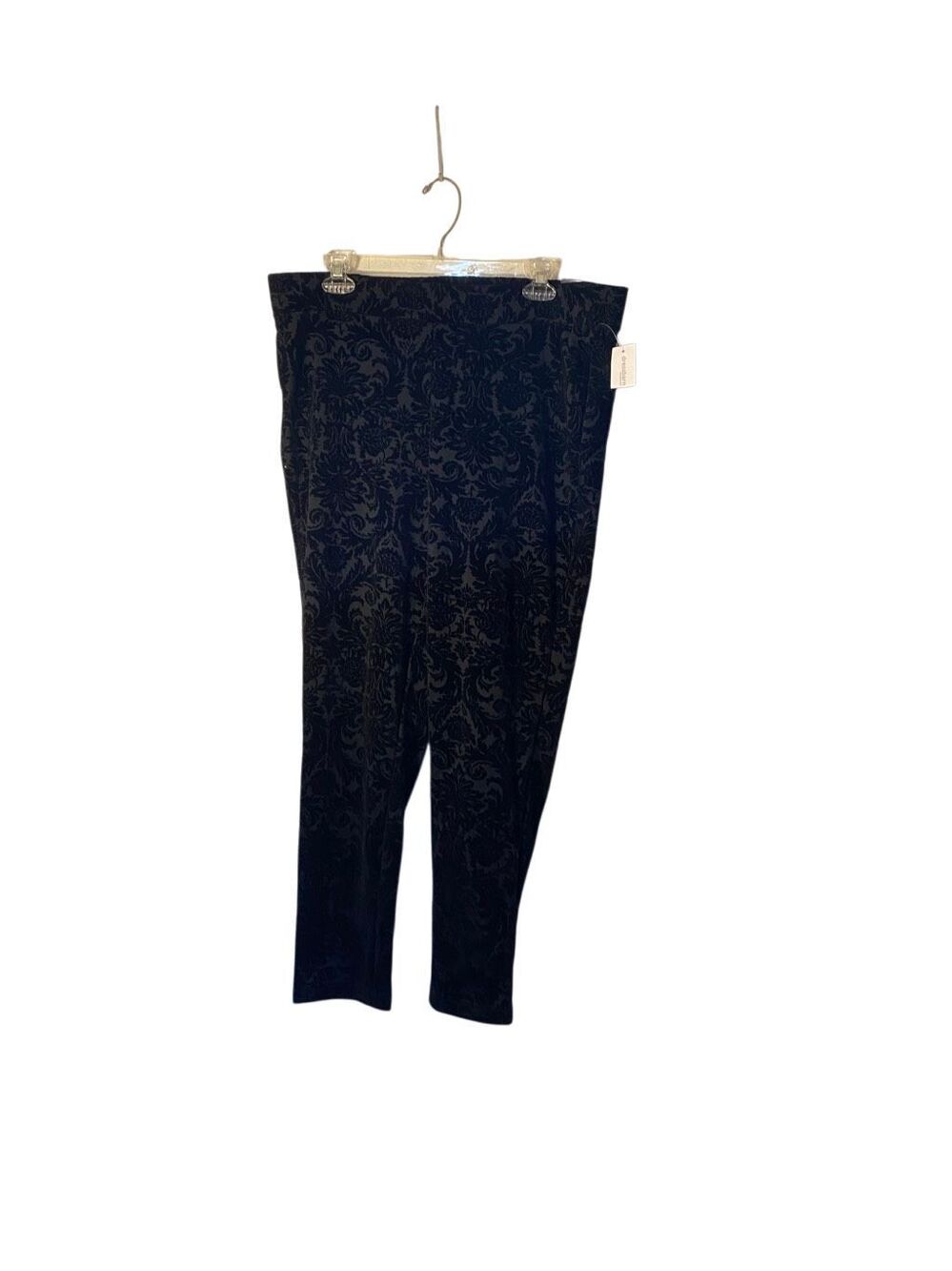 NWT Roz & Ali women’s plus black burn out velvet floral leggings/pants 1X